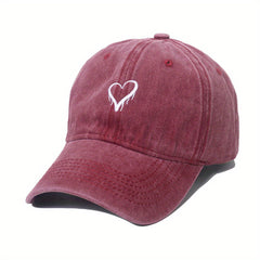Vintage Love Heart Embroidery Baseball Cap Curved Brim Dad Hat