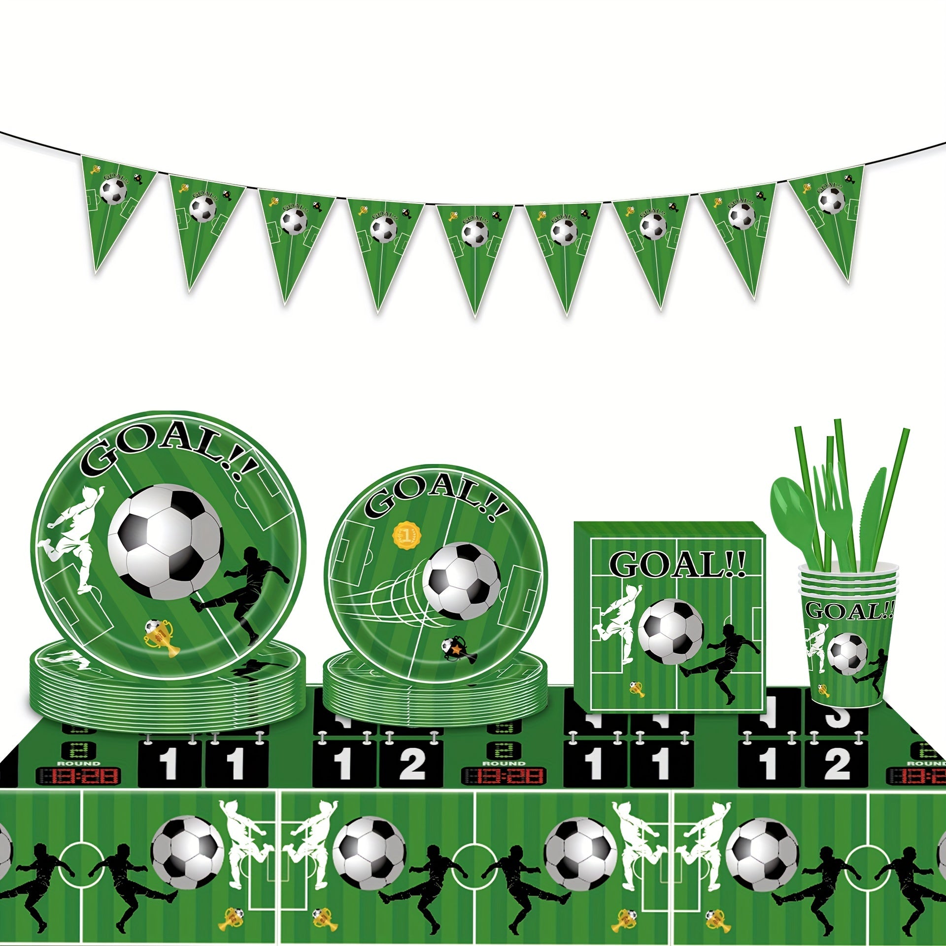 Soccer Birthday Party Decoration Set: Tablecloth, Paper Plates, Cups, Napkins
