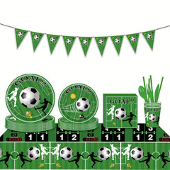 Soccer Birthday Party Decoration Set: Tablecloth, Paper Plates, Cups, Napkins
