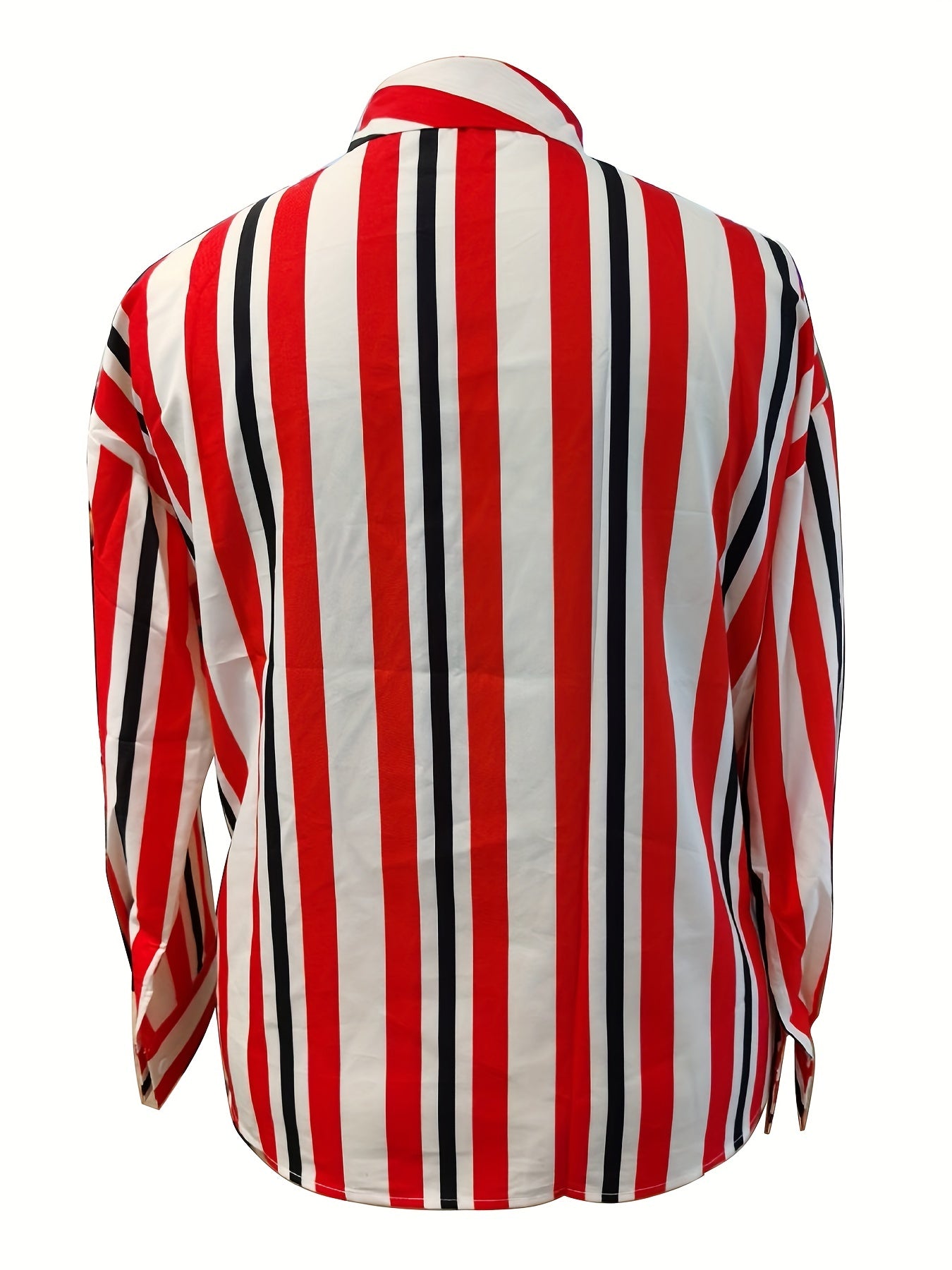  Stripe Print Button Up Long Sleeve Blouse