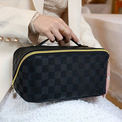 Checkerboard Pattern Cosmetic Bag Zipper Makeup Organizer
