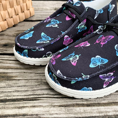 Women's Butterfly Pattern Canvas Shoes Casual Lace Up Outdoor Sneakers