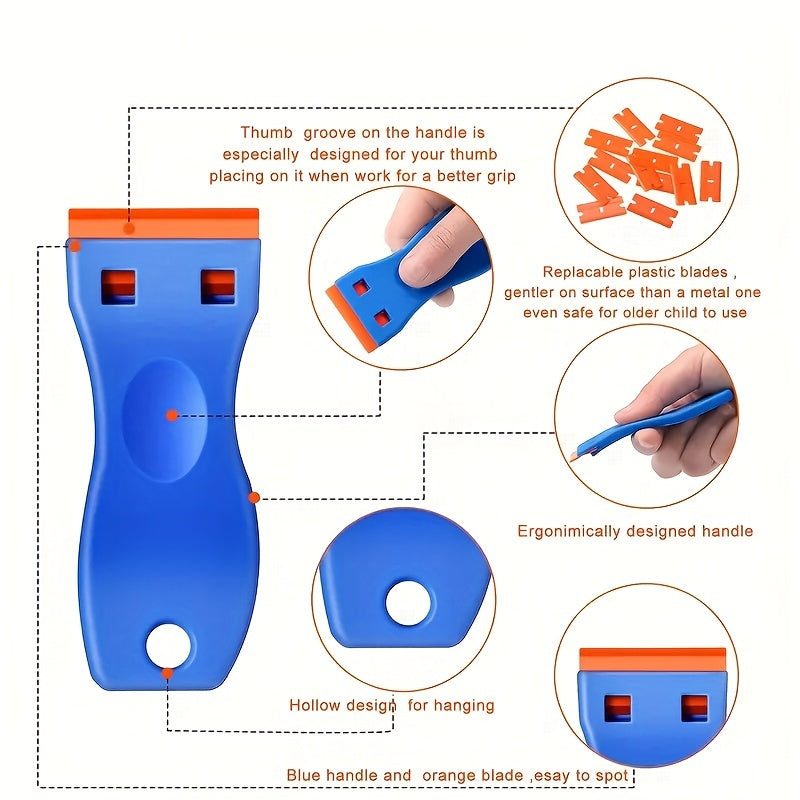Plastic Razor Blade Scraper Set - Label Decal Removal Tool - No Scratches