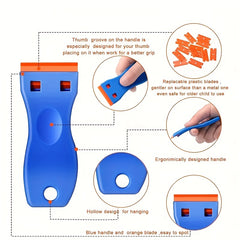 Plastic Razor Blade Scraper Set - Label Decal Removal Tool - No Scratches
