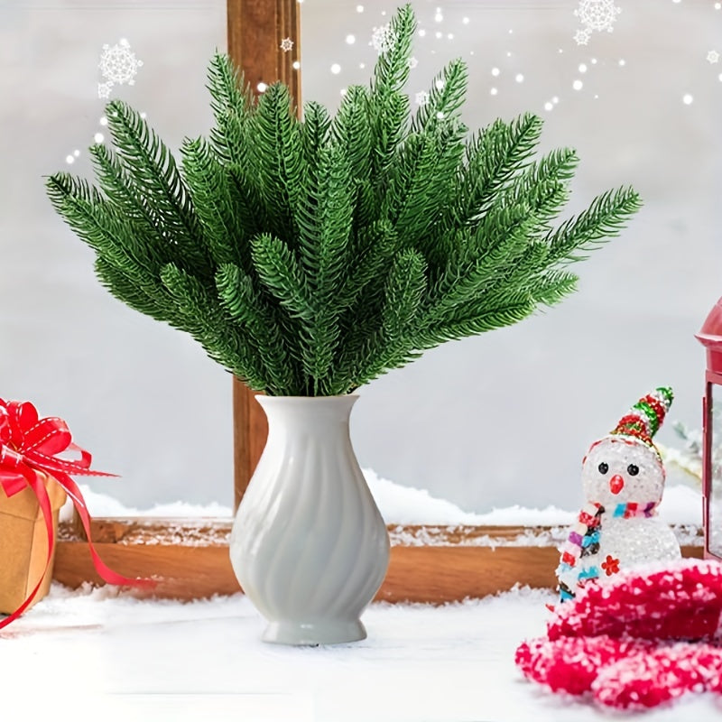 24pcs Holiday Christmas Pine Needles Artificial Green Pine Branches
