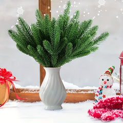 24pcs Holiday Christmas Pine Needles Artificial Green Pine Branches