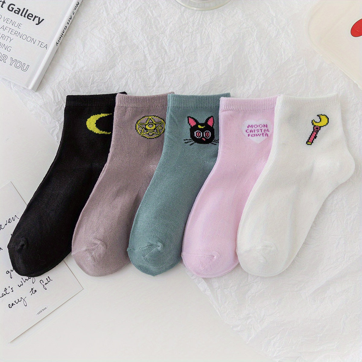 5 Pairs Cartoon Print Socks Comfy & Breathable Crew Socks Women's Stockings