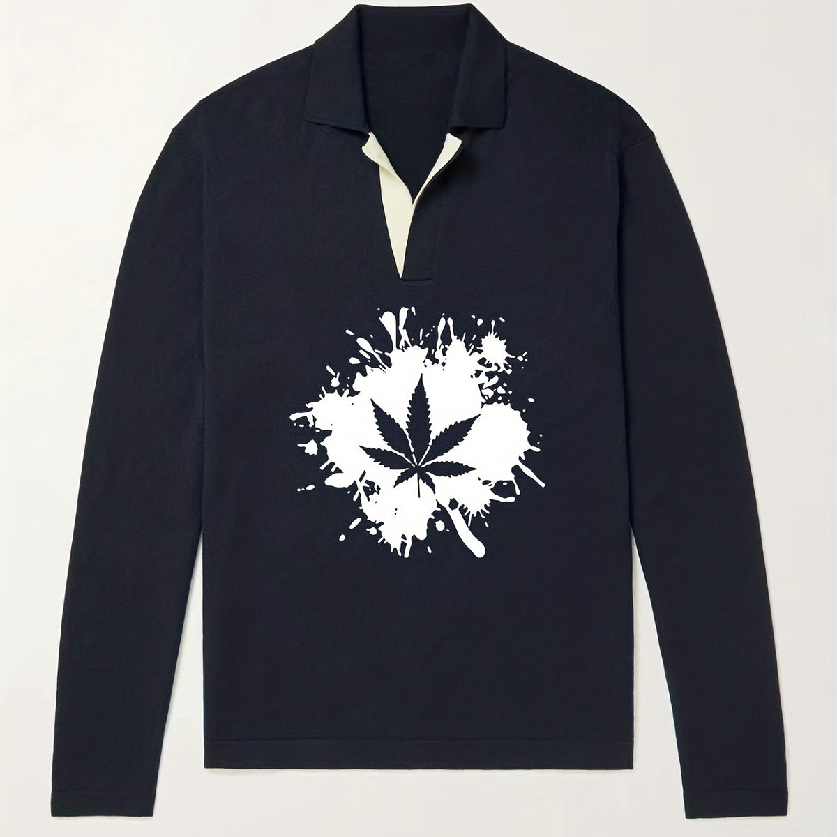Leaf Pattern Knit Polo Shirt Men's Casual Lapel Sweater