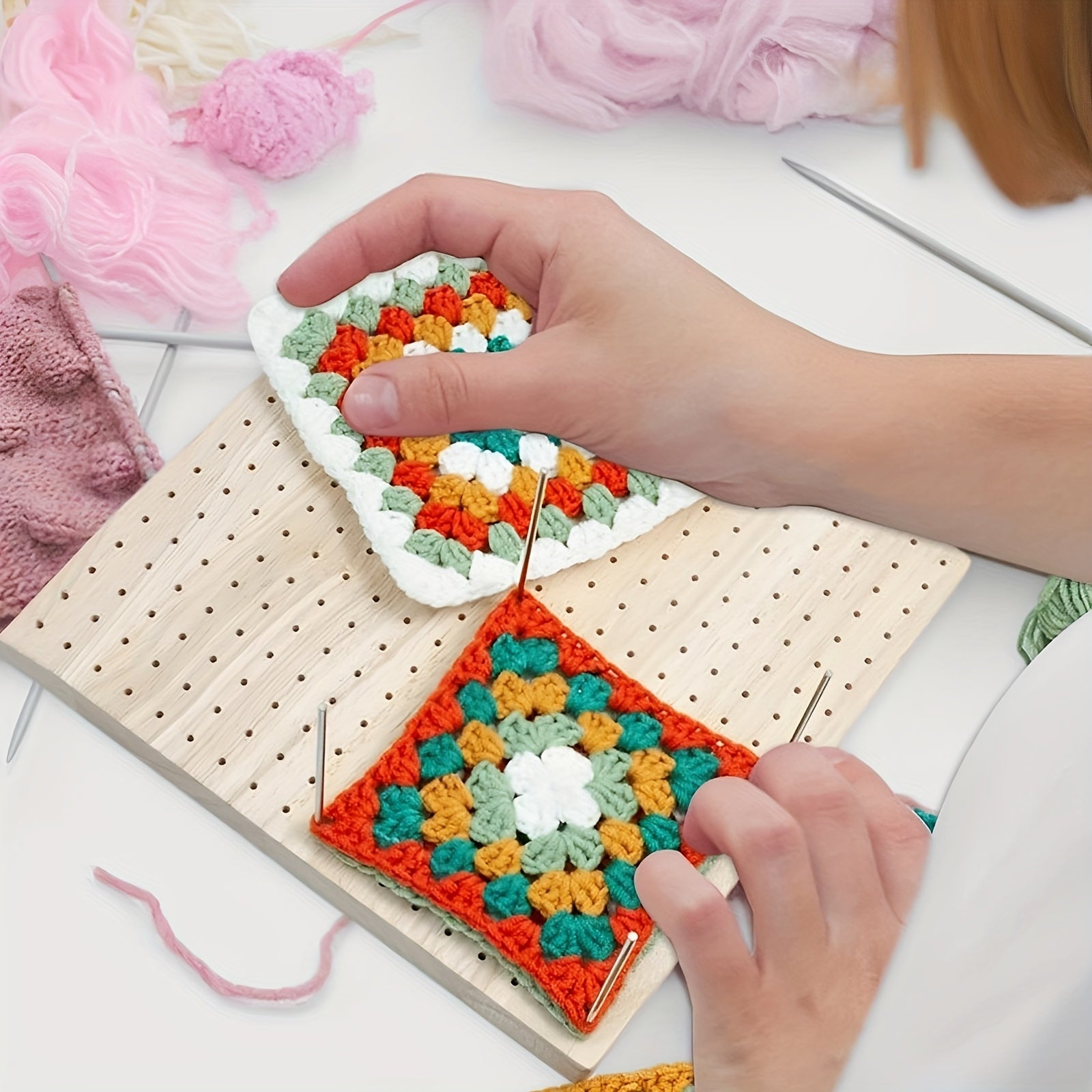 27pcs Wooden Crochet Blocking Board with Pins & Needle Set for Knit