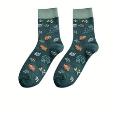 8 Pairs Floral & Plaid Print Mid Tube Socks Women's Stockings Hosiery