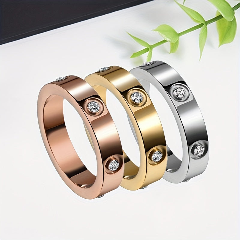 4mm Faux Diamond Ring Titanium Steel Couple Rings