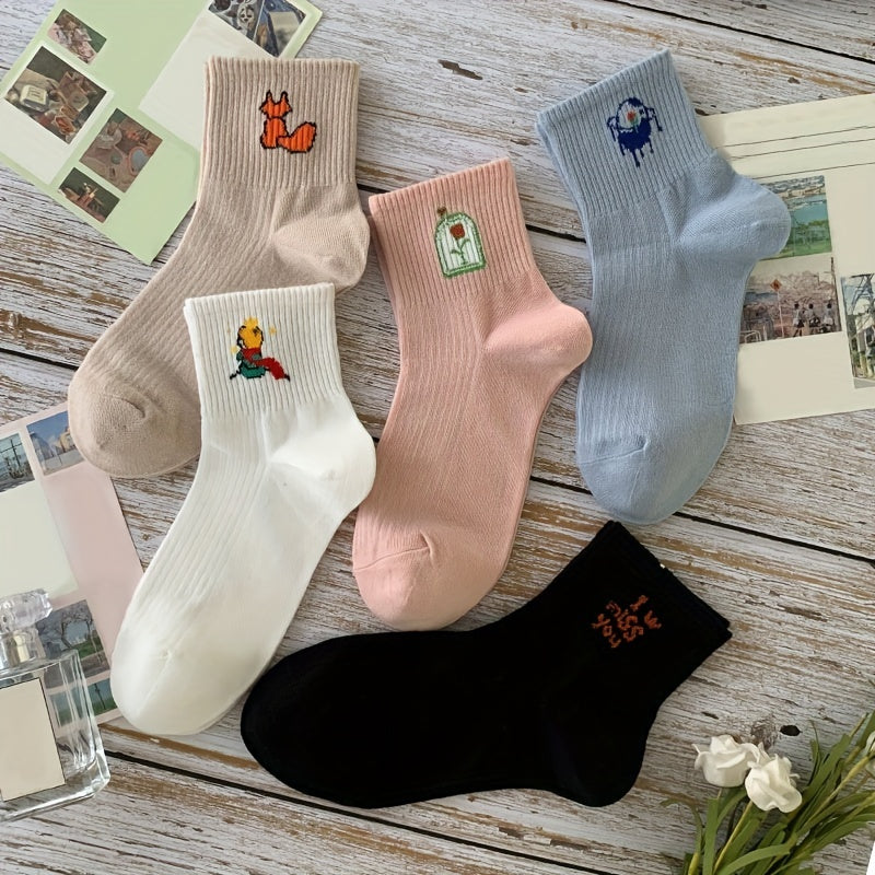 5 Pairs Cartoon Print Socks Women's Stockings & Hosiery