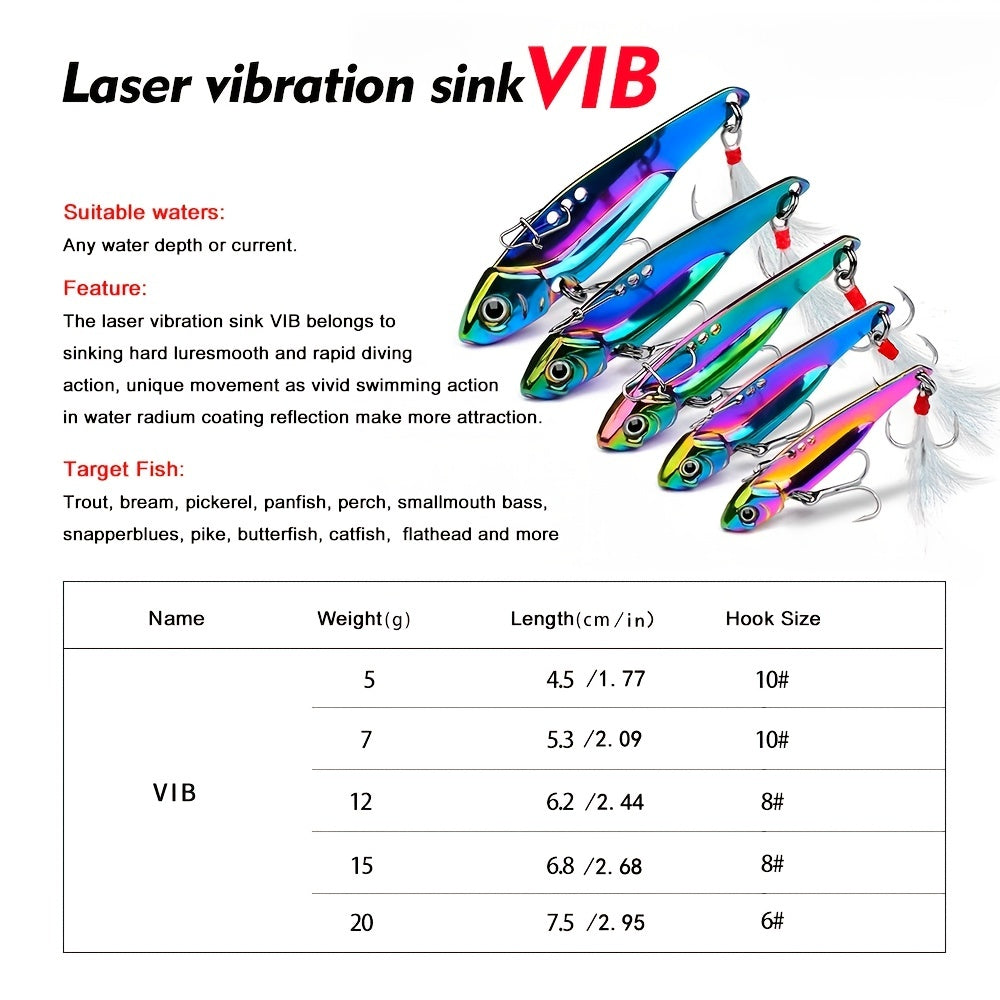 Reflective VIB Sequins Long Throw Lure with Feather Hook