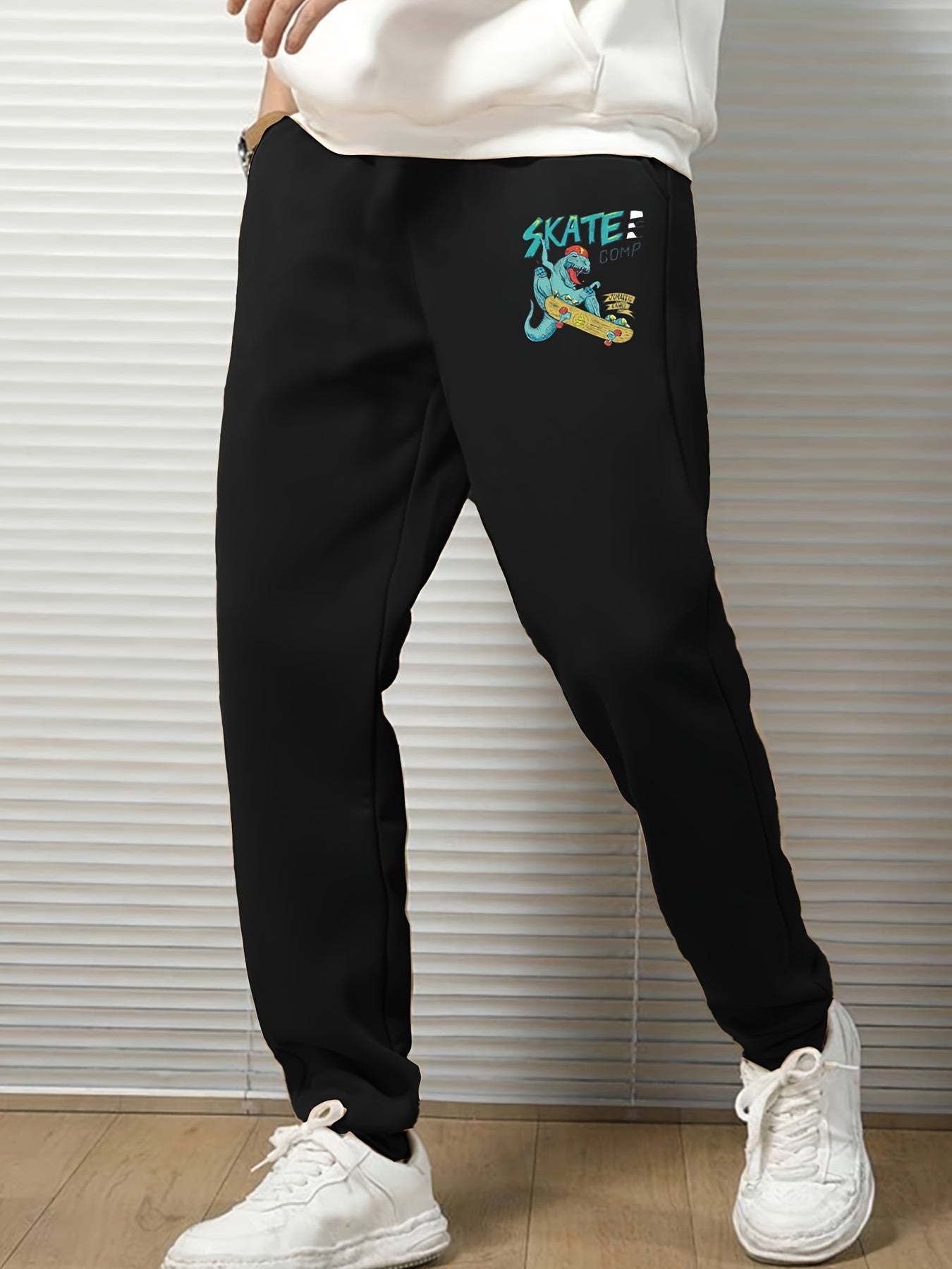 Cartoon Print Men's Sweatpants Solid Drawstring