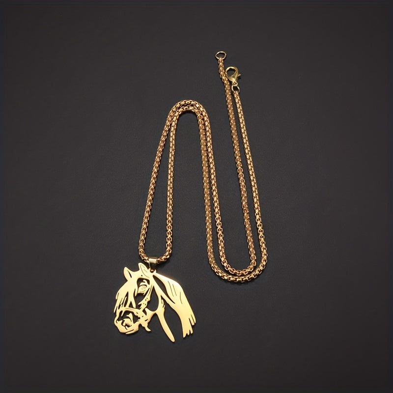 Horse Head Stainless Steel Pendant Necklace Punk Style Hip Hop Rock Jewelry