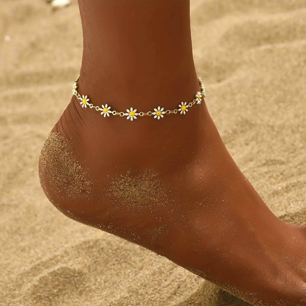 Oil Flower Beads Chain Anklet 14K Plated Alloy Bracelet
