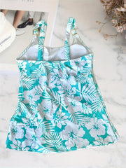 Floral Print Round Neck Tankini Sets High Cut Beachwear Two Pieces Swimsuit