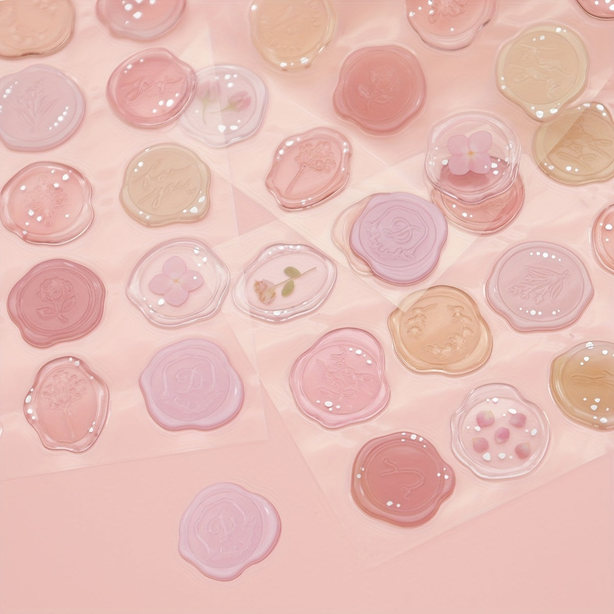 18pcs DIY Pink Flower Plant Seal Stickers