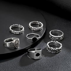 7-Piece Retro Hollow Love Element Charm Set Rings for Men