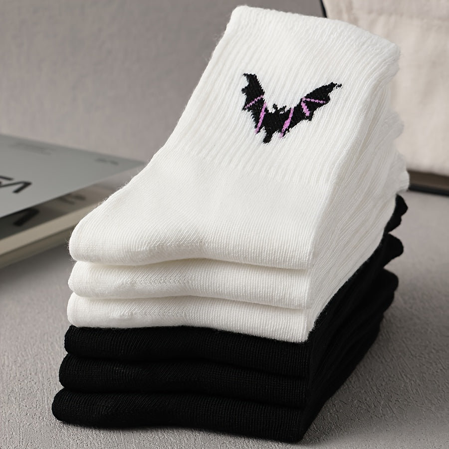 6 Pairs Bat Print Socks Women's Mid Tube Stockings