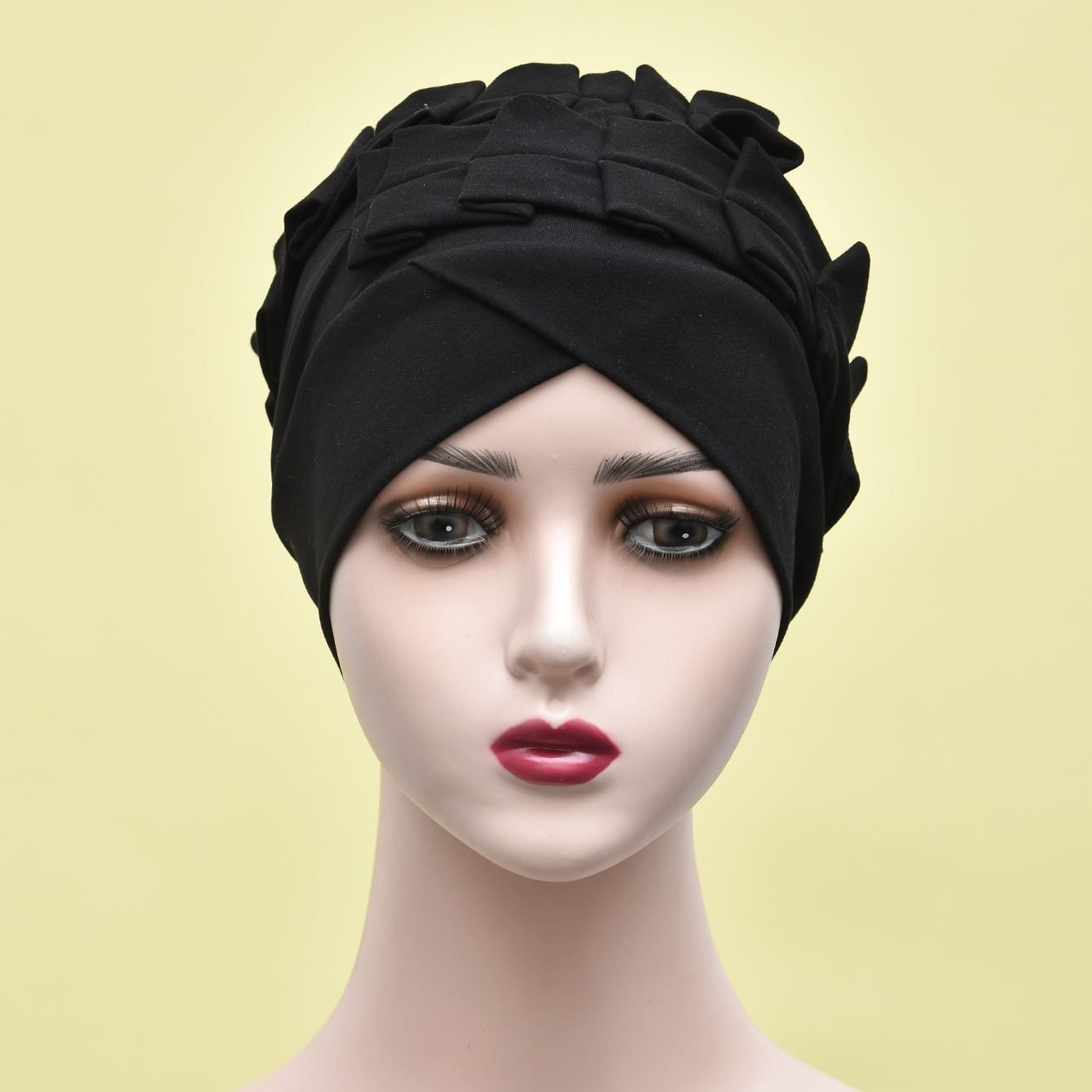 Solid Ruffles Turban Cap Head Wrap Chemo Cap Beanie