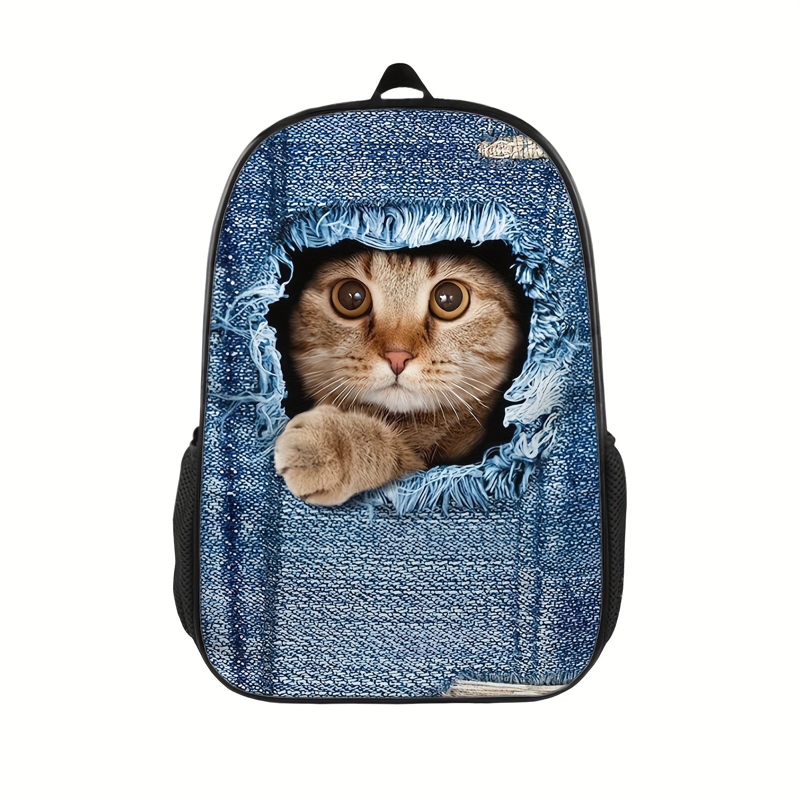 Creative Dog Cat Denim Printed Backpack for Kids Boys Girls