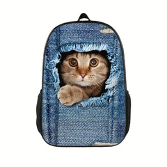 Creative Dog Cat Denim Printed Backpack for Kids Boys Girls