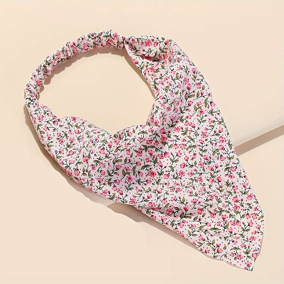 5pcs Floral Print Triangle Scarf Headband Elastic Turban Boho Bandana