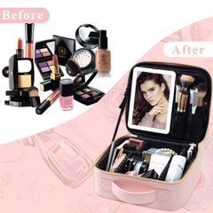 LED Makeup Bag with Large Lighted Mirror and Organizer