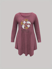  Cartoon Pumpkin & Ghost Print Long Sleeve Nightdress