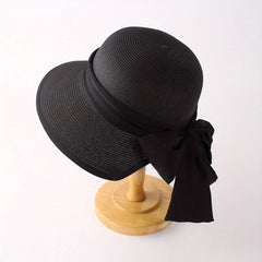 Bowknot Ribbon Sun Hat Wide Brim UV Protection Straw Hats Classic Summer