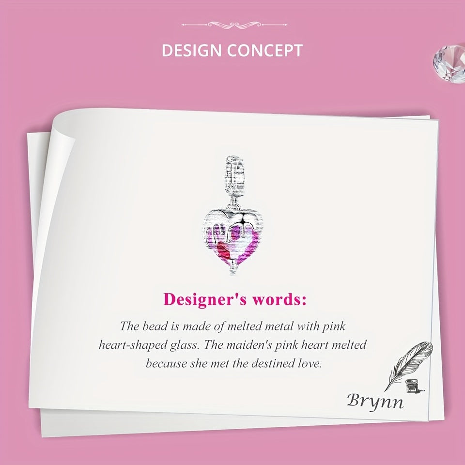 PANPOKI 925 Silver Pink Crystal Heart Pendant, DIY Fine Jewelry