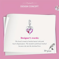 PANPOKI 925 Silver Pink Crystal Heart Pendant, DIY Fine Jewelry