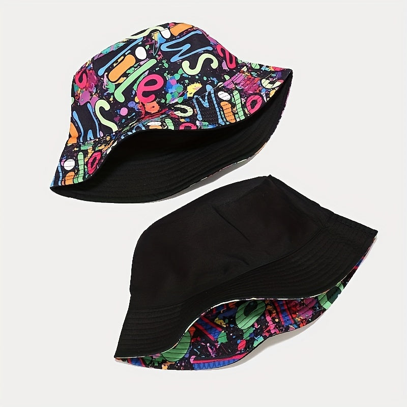 Coke Print Reversible Bucket Hat Lightweight Sunscreen Casual Fisherman Cap