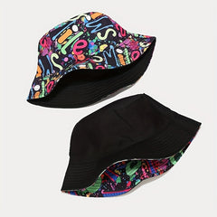 Coke Print Reversible Bucket Hat Lightweight Sunscreen Casual Fisherman Cap