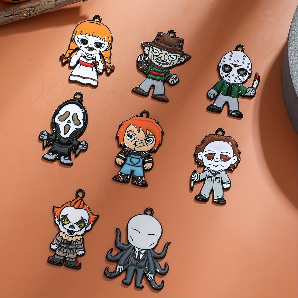 8pcs Cartoon Anime Pendant Set Keychain Necklace Earrings Bracelet Anklet