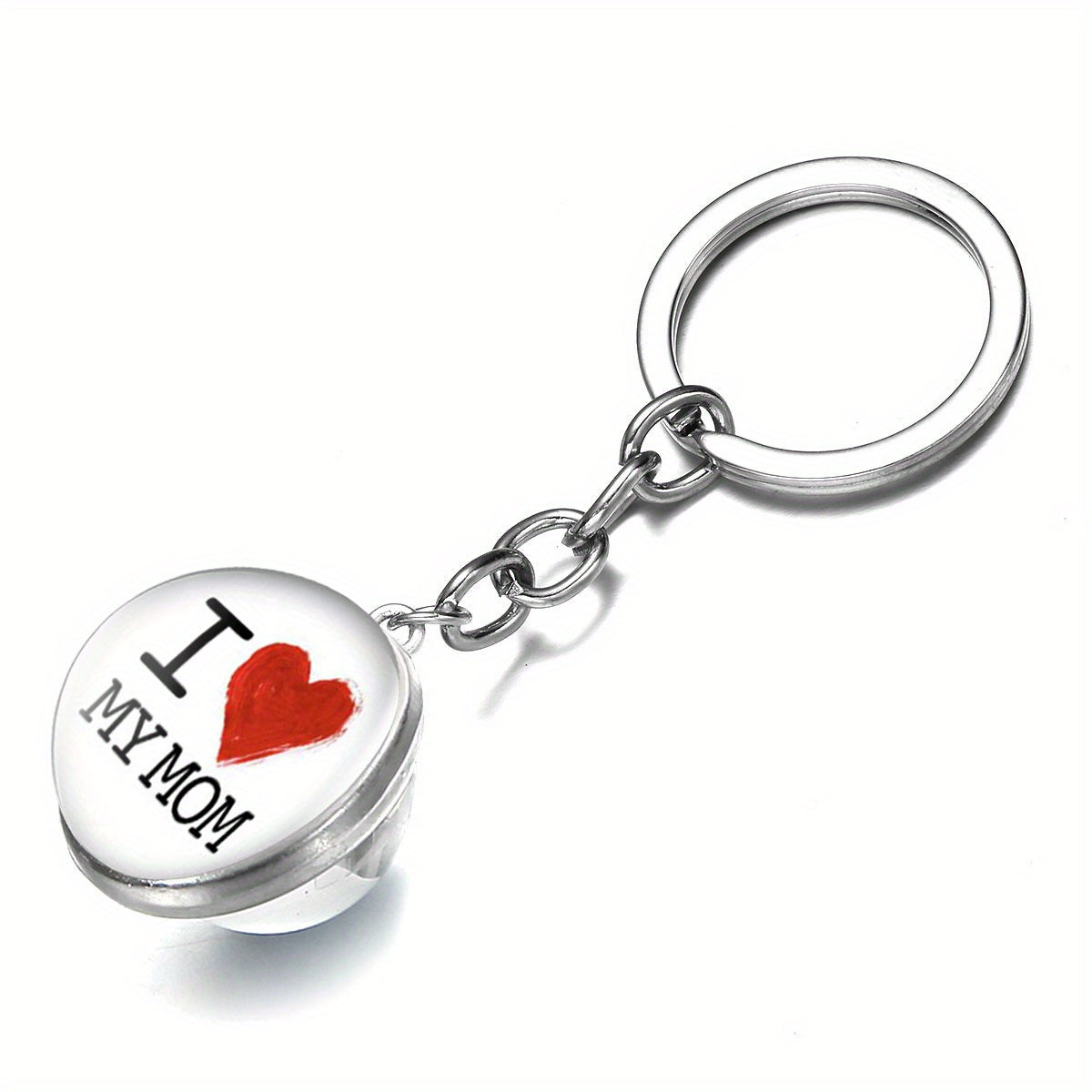 I LOVE MOM Keychain Metal Key Ring Purse Handbag Car Charm Earphone Accessory