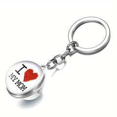 I LOVE MOM Keychain Metal Key Ring Purse Handbag Car Charm Earphone Accessory