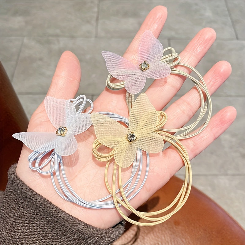 2pcs Organza Butterfly Hair Tie Faux Pearl Hair Rope Elastic Hair Accessories