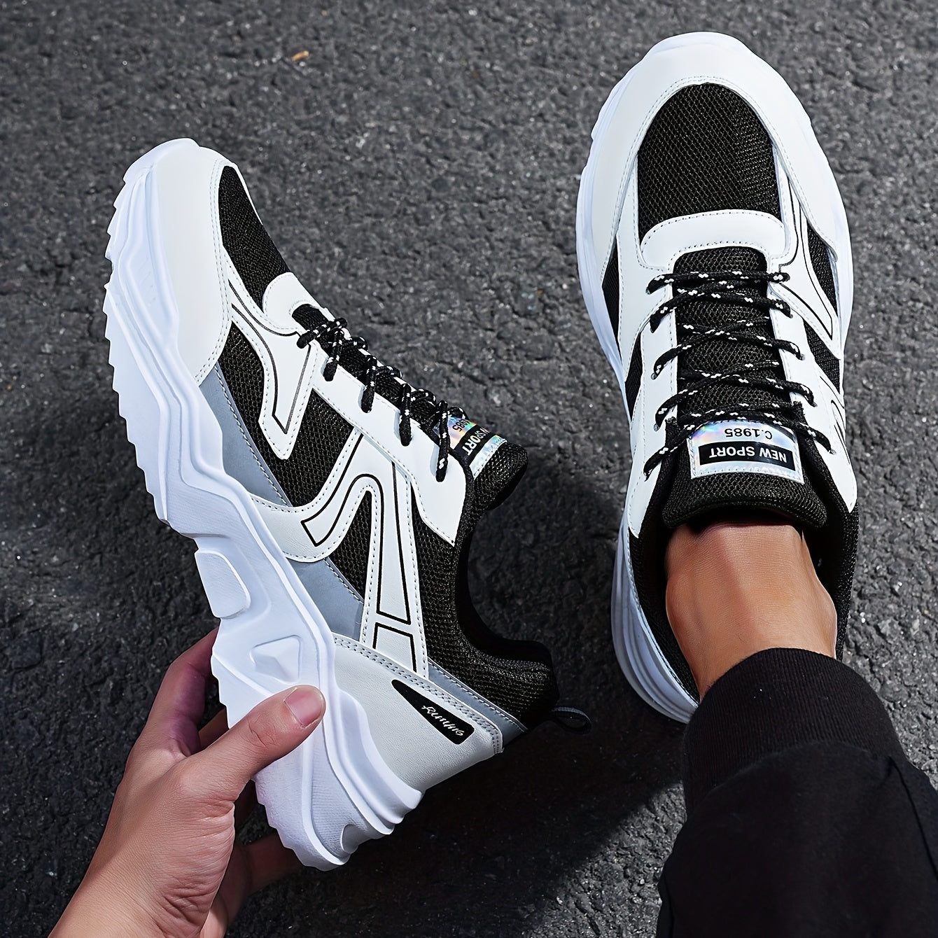 Solid Mesh Lace Up Casual Dad Shoes Unisex Outdoor Running Shoes
