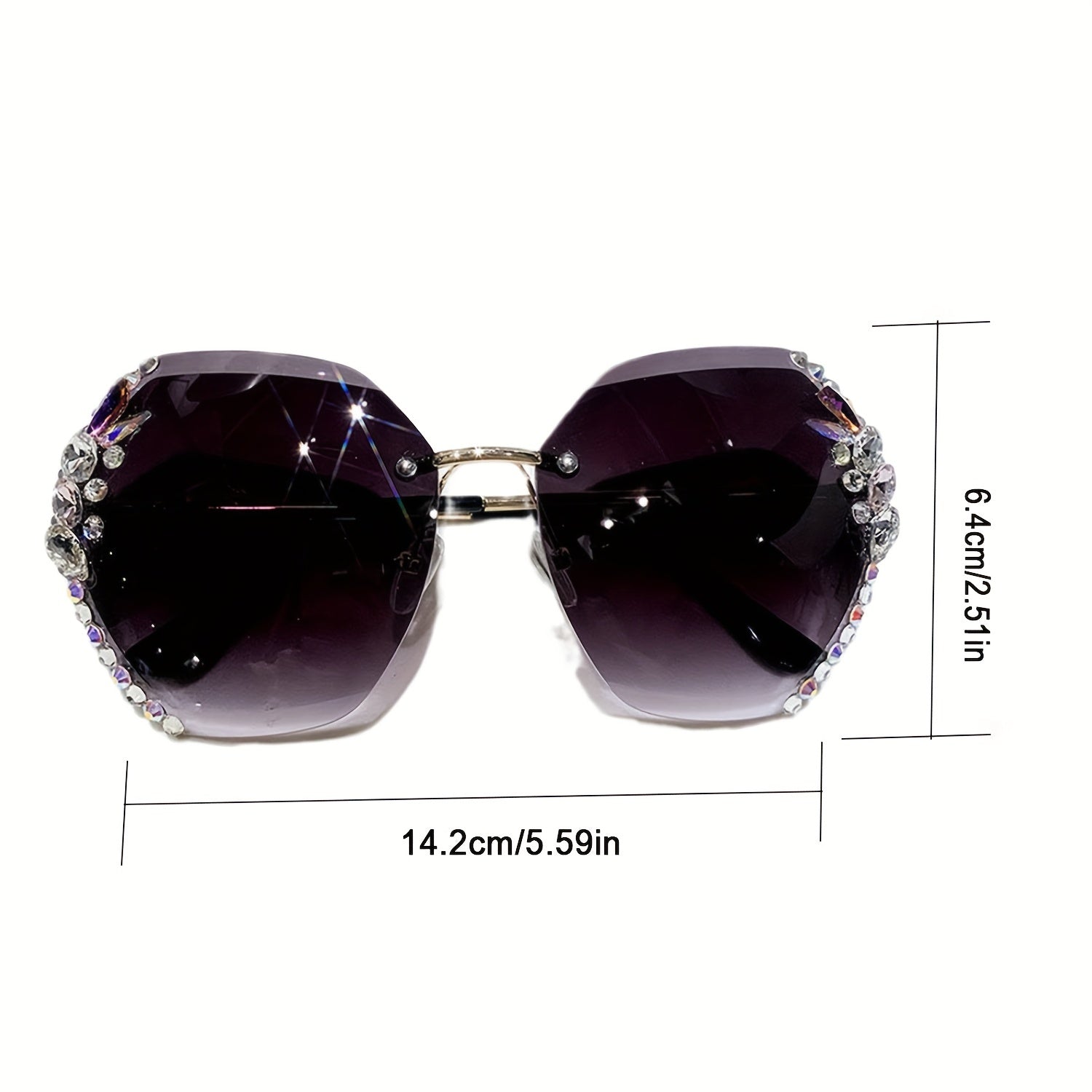 Rhinestone Rimless Sunglasses UV400 Gradient Glasses