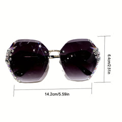 Rhinestone Rimless Sunglasses UV400 Gradient Glasses