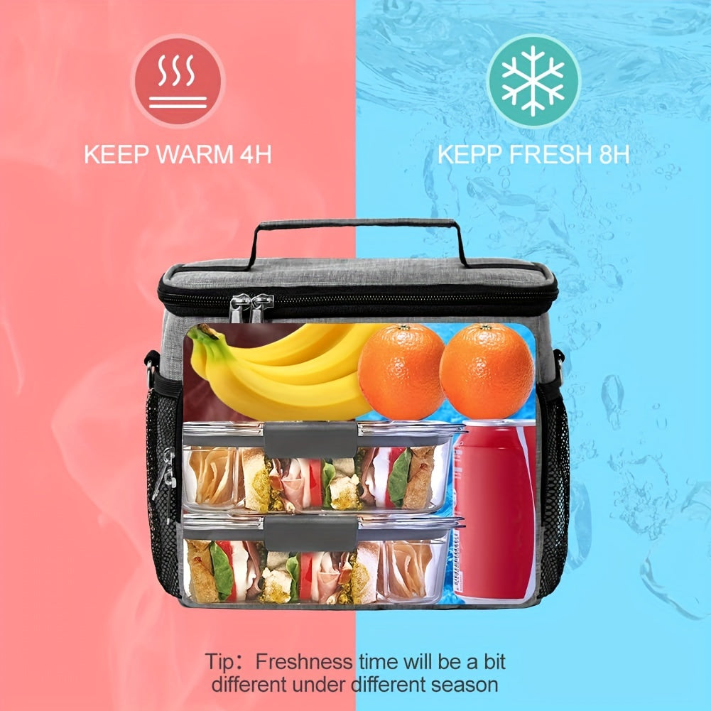 Grey Reusable Lunch Bag Leakproof Tote Freezable Box with Adjustable Strap