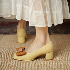 Bowknot Chunky Heels Slip On Pumps