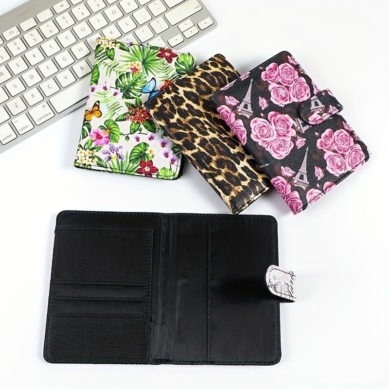 Floral Pattern PU Leather Passport Holder Functional Case