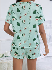 Avocado Print Pajama Set Short Sleeve Crew Neck Top & Elastic Waistband Shorts