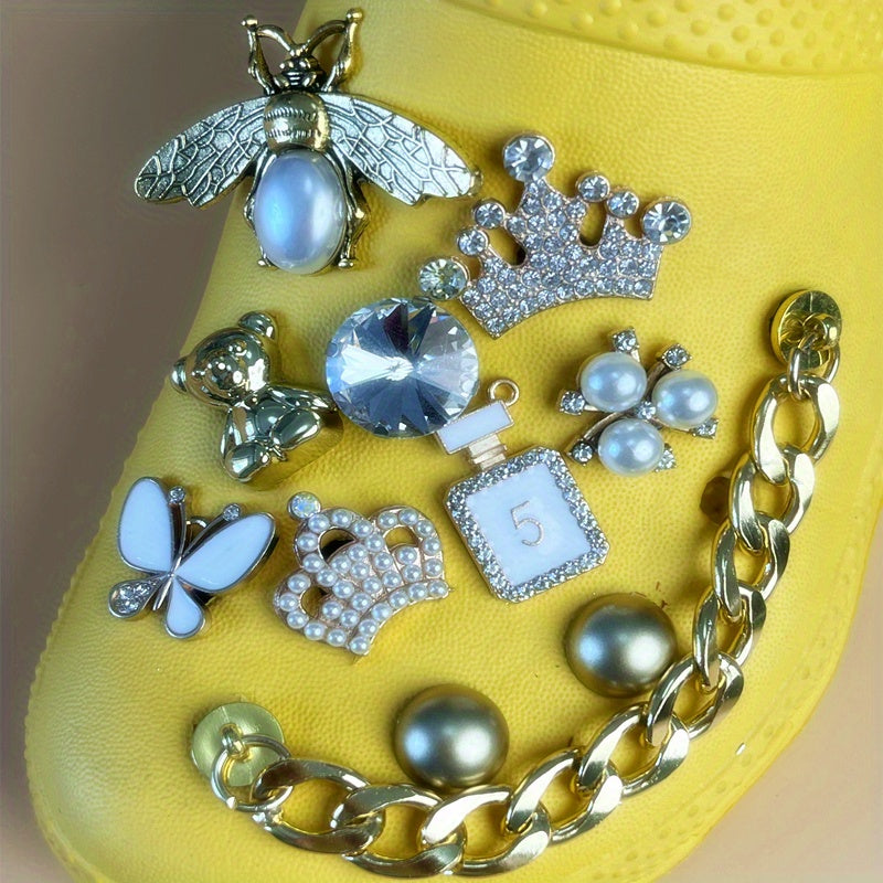 11Pcs Rhinestone Shoe Charms Chain Sandals Decorations