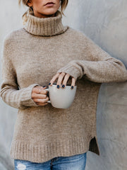  Casual Sweater Women's Solid Long Sleeve Turtle Neck Jumper