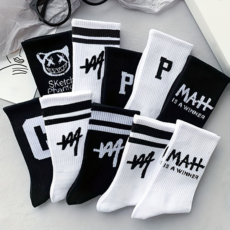 10 Pairs Letter Print Women's Mid Tube Stockings