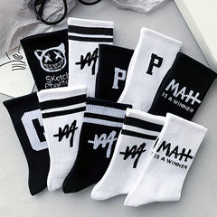 10 Pairs Letter Print Women's Mid Tube Stockings